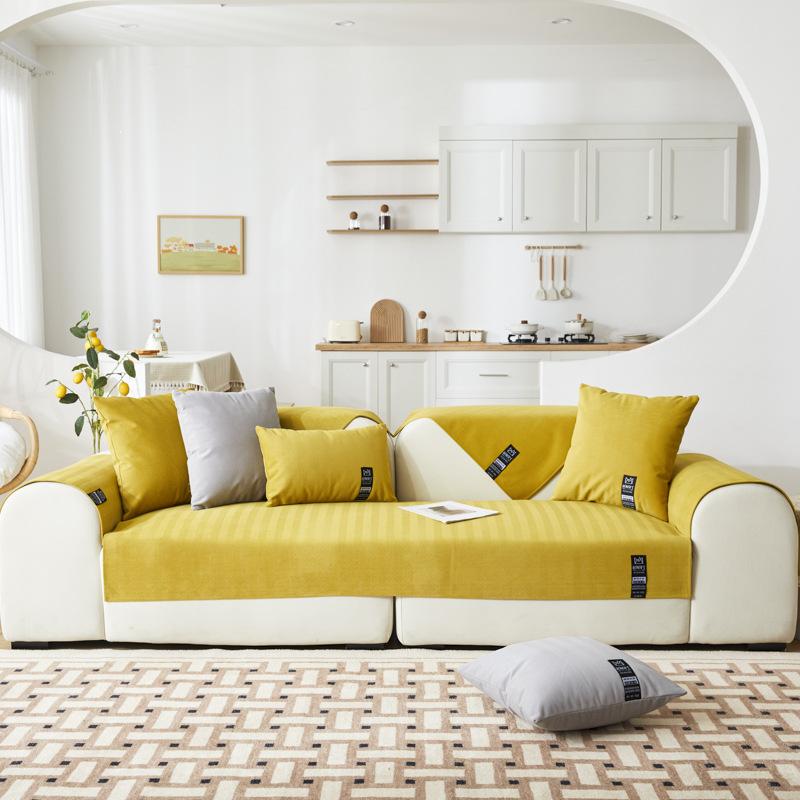 Plüsch Leichtes Luxus-Sofakissen in Volltonfarbe, Vier Jahreszeiten, universelles, rutschfestes Wohnzimmer, Stoff, Leder, Sofakissenbezug, Handtuch