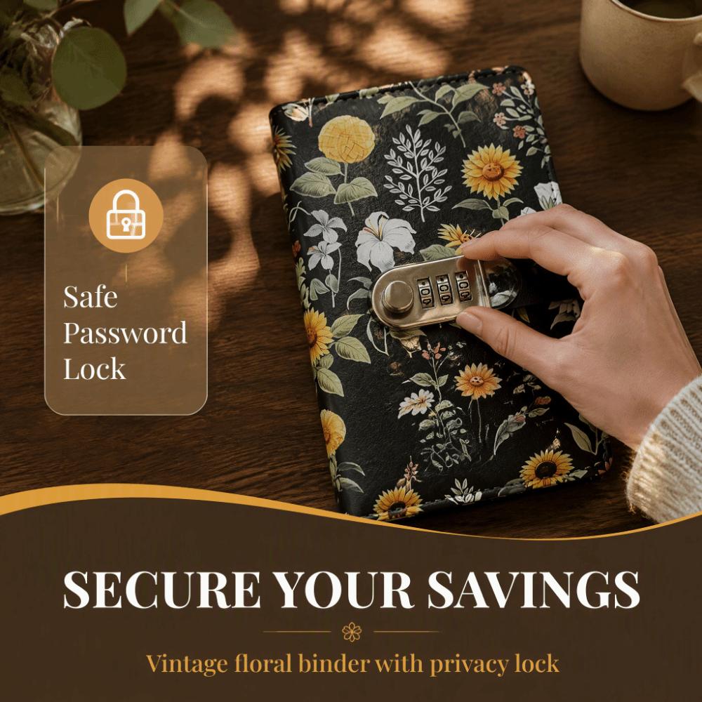 Double-sided Money Organizer Lockable Cash Envelope Travel Sunflower Print Budget Binder  Office