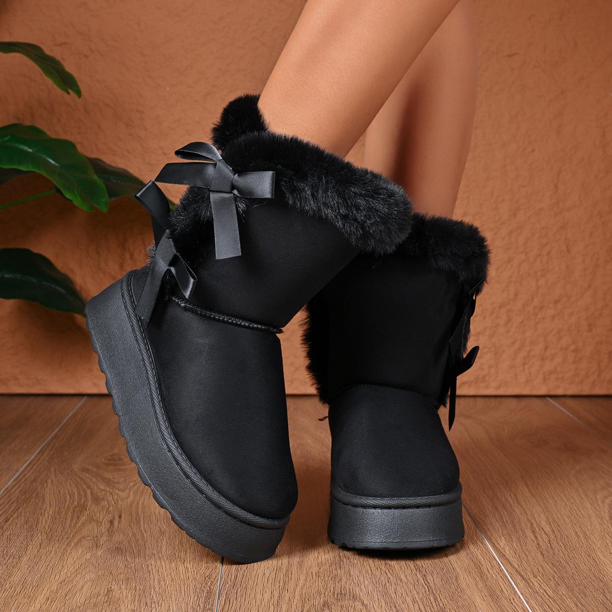 

Women s Thick Sole Bow Winter Snow Boots - Velvet-Lined, Non-Slip, Casual, Warm 42