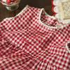 Summer Girls Sleeveless Plaid Dress With Cartoon Strawberry Embroidery Ruffled Tiered Cake Skirt Vest
