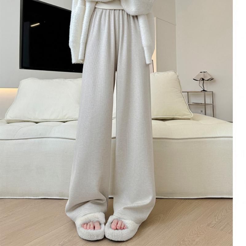 Velvet Wide-leg Pants for Women's Sniffing Autumn and Winter New Loose High Waist Draping Straight Pants Cashmere Narrow Version Casual Pants