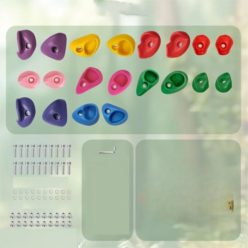Kit Parede de Escalada 20 com Apoios Coloridos para Mãos e Pés Material PE Durável Robusto Inclui Ferragens de Instalação para Interior