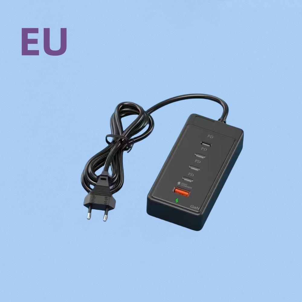 

65 Вт Многопортовое USB-зарядное устройство Быстрая зарядка Адаптер-хаб Type-C Удлинительный кабель Для iPhone 16 Xiaomi Настенные зарядные устройства Розетка EU Black