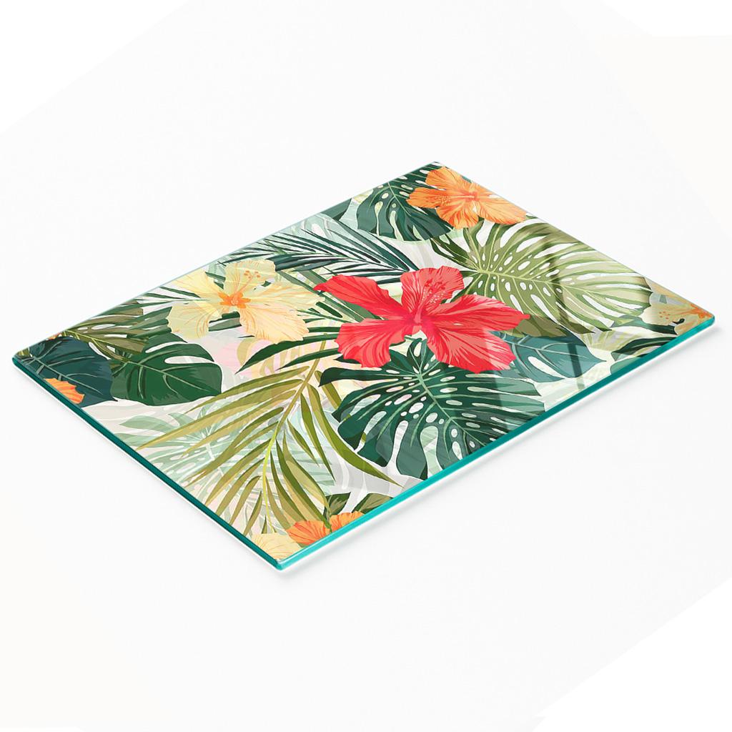 Decorative Glass Chopping and Serving Board Hawaiian Flowers 80x52 Cm