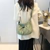 Solid Color Drawstring Bucket Bag Adjustable Shoulder Straps Canvas Crossbody Bag  Office Worker