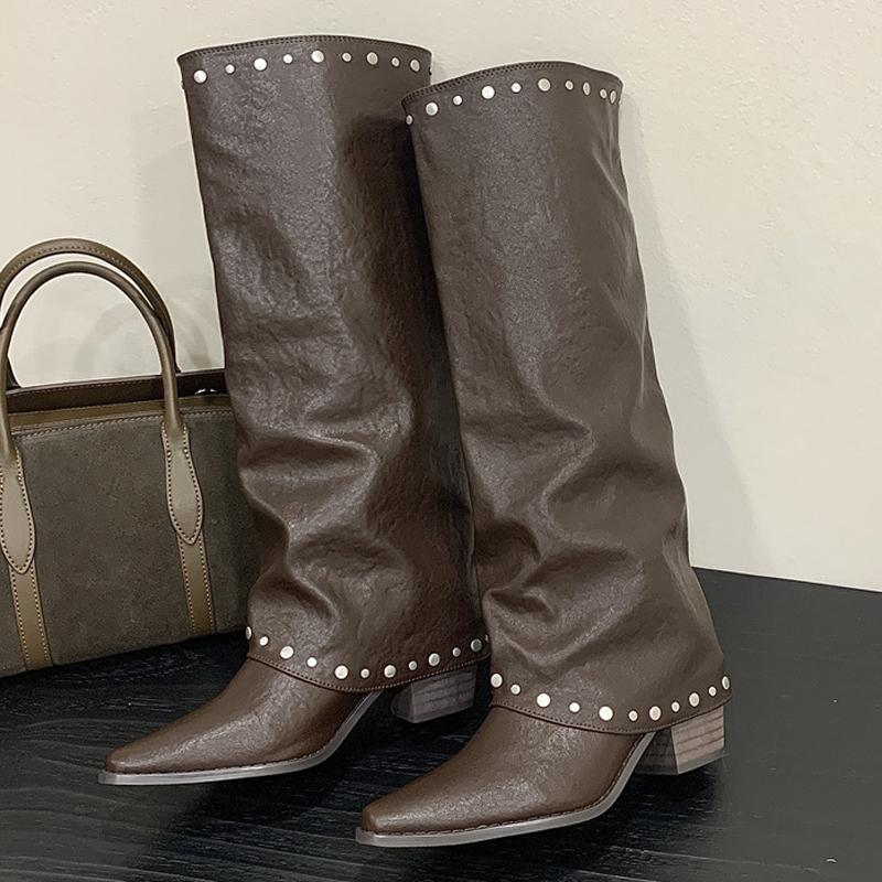 

Eilyken design style Long tube patchwork Women s high heeled boots Fashion Highlighting pointed heels Evening wear Autumn Winter Shoes 35 коричневый