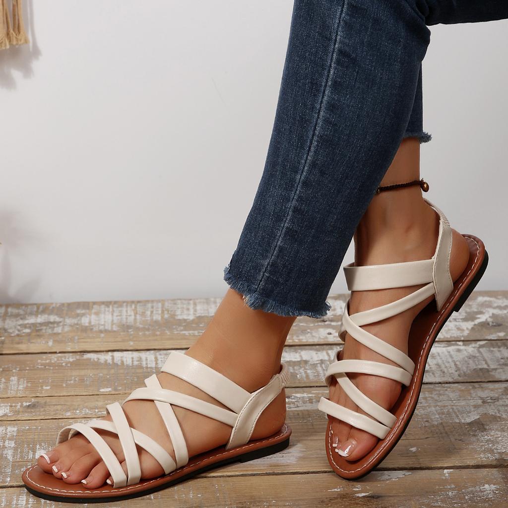 Summer Women's Cross Belt Casual Color Flat Bottom Versatile Comfortable Non Sandals for Wearing Outside