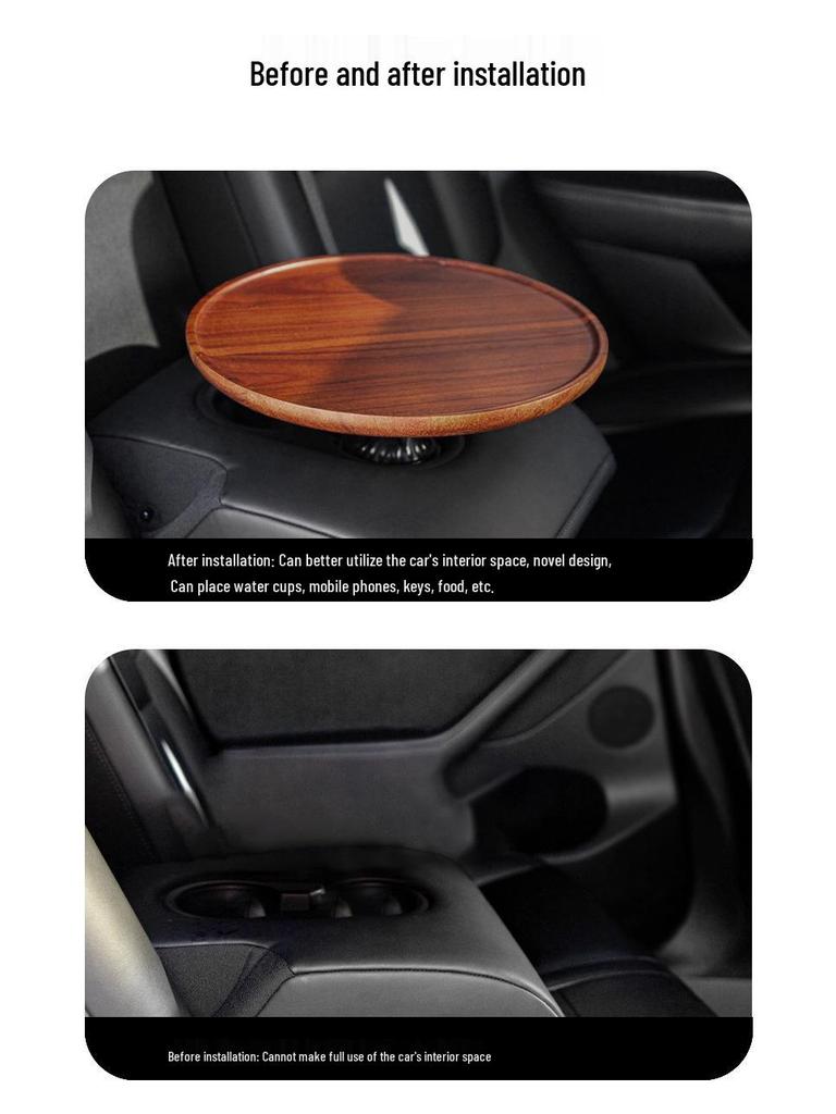 Universal Tesla Car-Mounted Rotating Wood Table for Vehicle Interiors