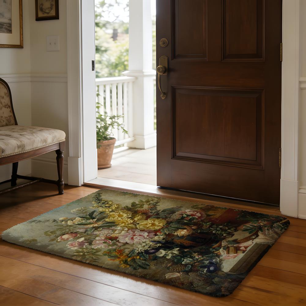 Advanced Flower Oil Painting Floor Mat Soft Flannel Absorbent Mat Non-Slip Rug Home Bedroom Bathroom