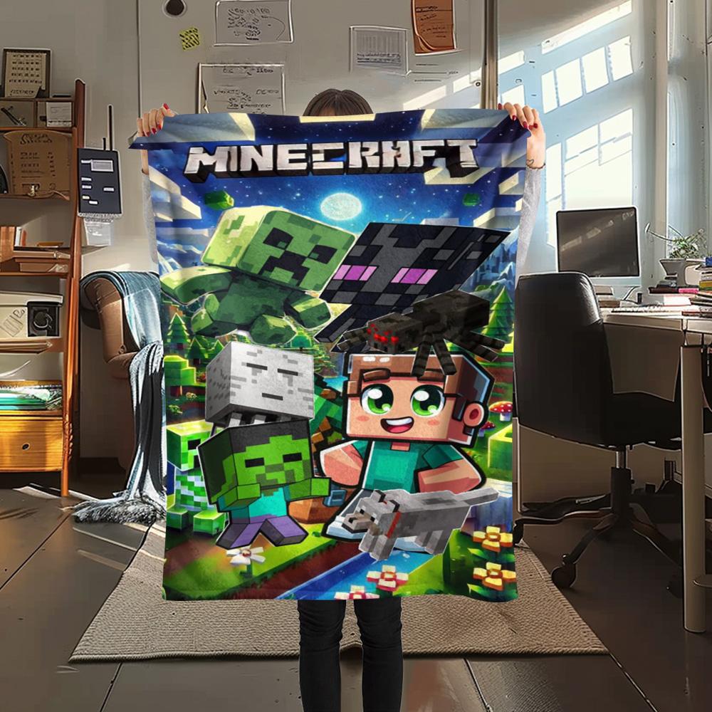 Minecraft World Blanket Camping Trip Home Decor Christmas Gifts Machine Washable Office Rest Blanket