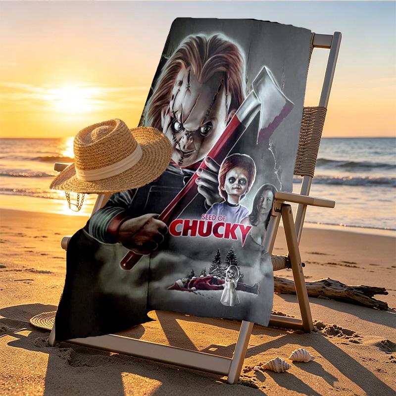 Bride of Chucky Print Beach Towel Design, Soft, Lightweight. for Home Bathroom, Spa, Pool, Yoga, Surfing, Camping, Gift for Family, Friend