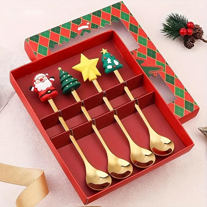 6Pcs Christmas Fork And Spoon Set,Stainless Steel Creative Tableware,Coffee Tea Dessert Forks And Spoons Gift Set