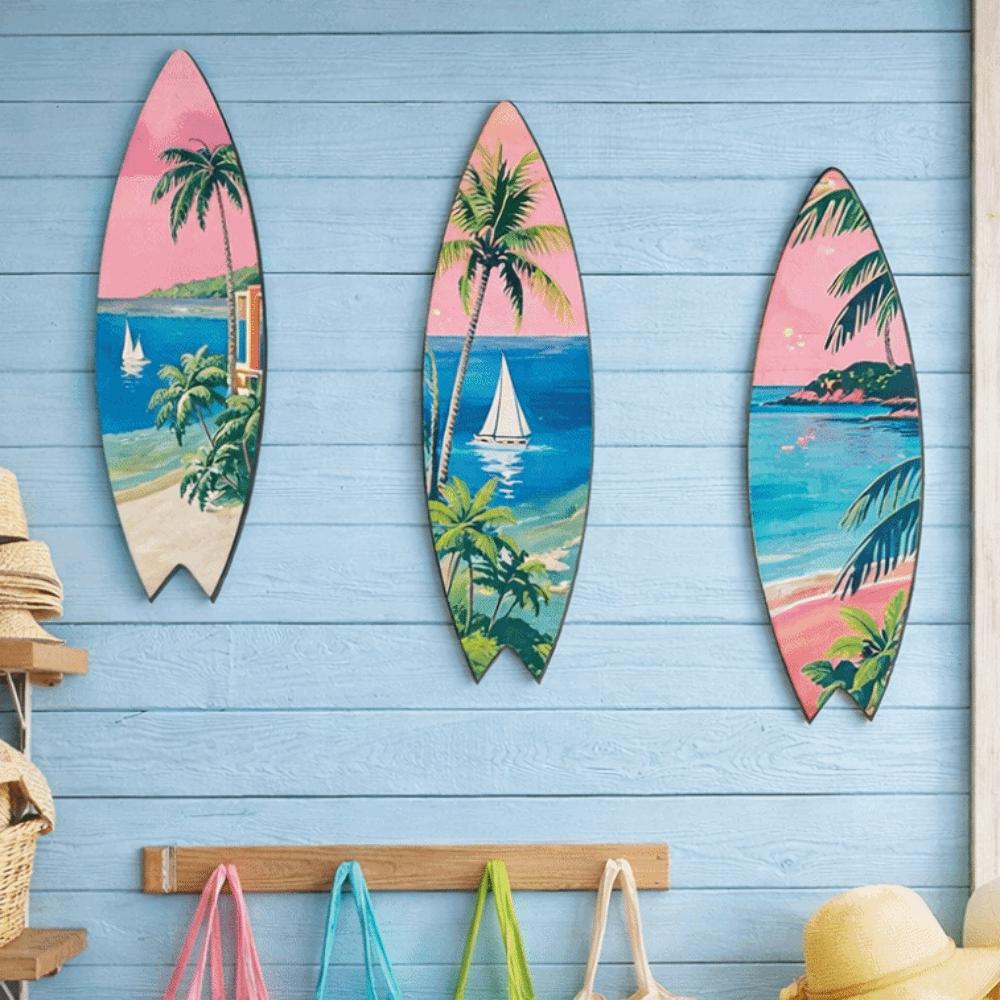 Retro Beach Surfboard Decor Summer Beach Themed Surfboard Ornaments  Living Room