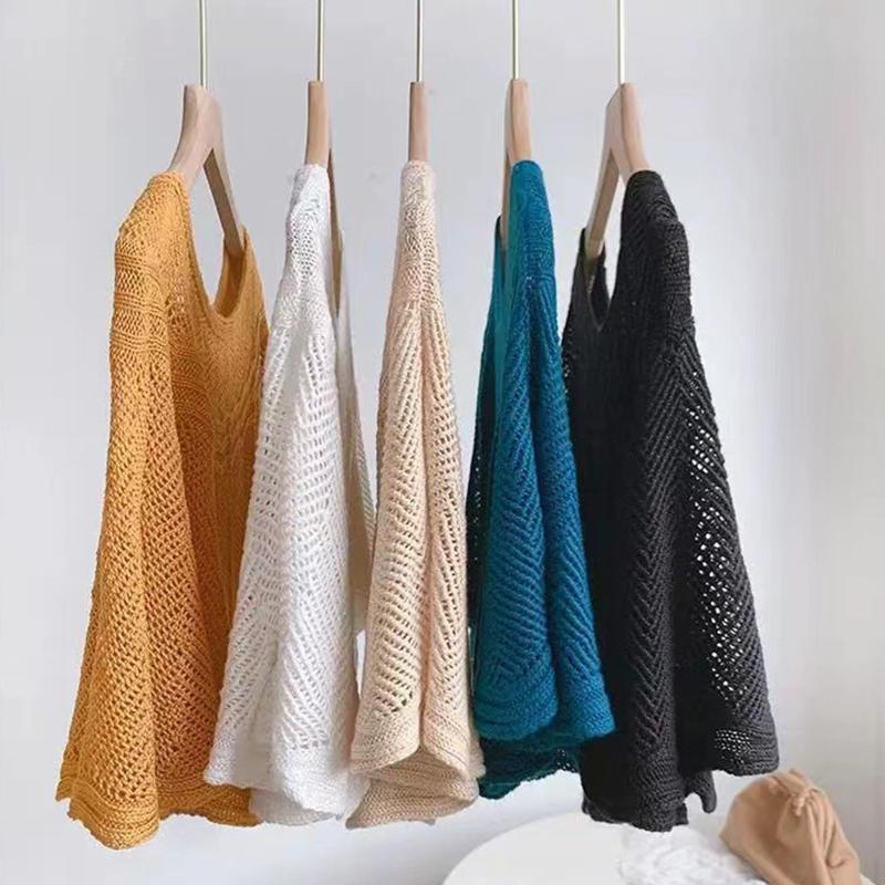 Summer Pullover Scarf Solid Color Knitted Cotton Shawls Korean Simple Hollow Design Fashion Versatile Sunscreen Scarves