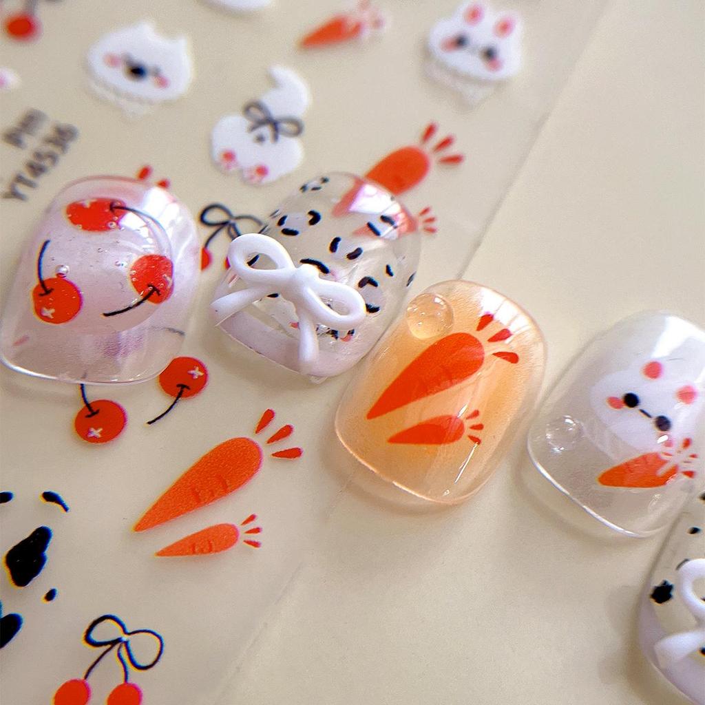YITU Flat Rabbit Carrot Nail Stickers with Cherry Bow - YT4536