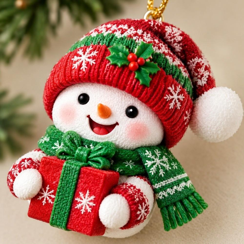 2D Flat Christmas Pendant Snowman Figure Tree Hanging Decor Wooden Snowman Decor New Year Decor