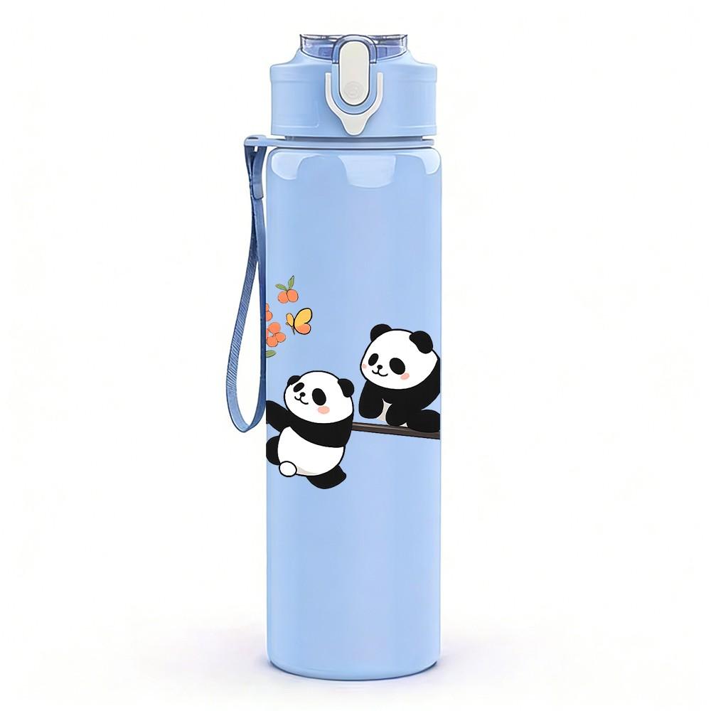 1PC Playful Panda Bamboo Animal Cartoon Print 750ml Color Plastic Sports Water Bottle Leakproof Flip Straw Lid Suitable for Sports Office Home Use