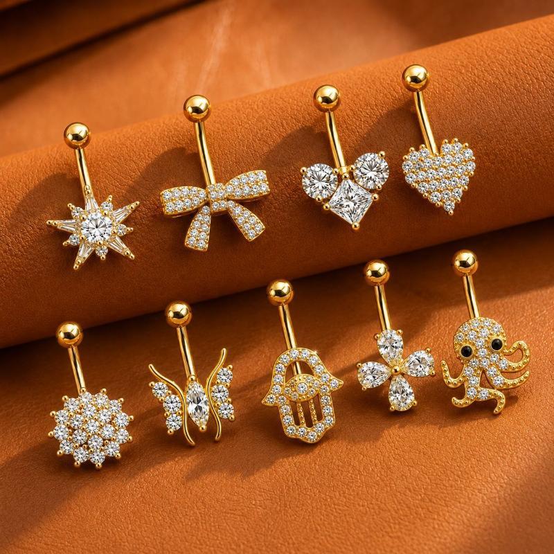 Dangle Belly Button Ring Gold Color Hypoallergenic Butterfly Heart Shape Piercing Jewelry for Summer Beach Party