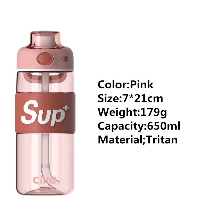 

Portable Tritan Water Bottle with Straw And Handle for Sports Travel School Outdoor - BPA Free 650/780ml Capacity for Kids Men W 650-780ml рожевий