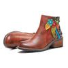 Johnature Genuine Leather Retro Shoes Women Short Boots Round Toe Patchwork Handmade Ankle Boots