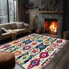 Southwestern Aztec Star Print Area Rug, Turquoise & Orange Tribal Design Non-Slip Floor Mat for Living Room Bedroom Home Decor