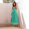 Abito lungo da donna alla moda con scollo all'americana senza maniche per le vacanze