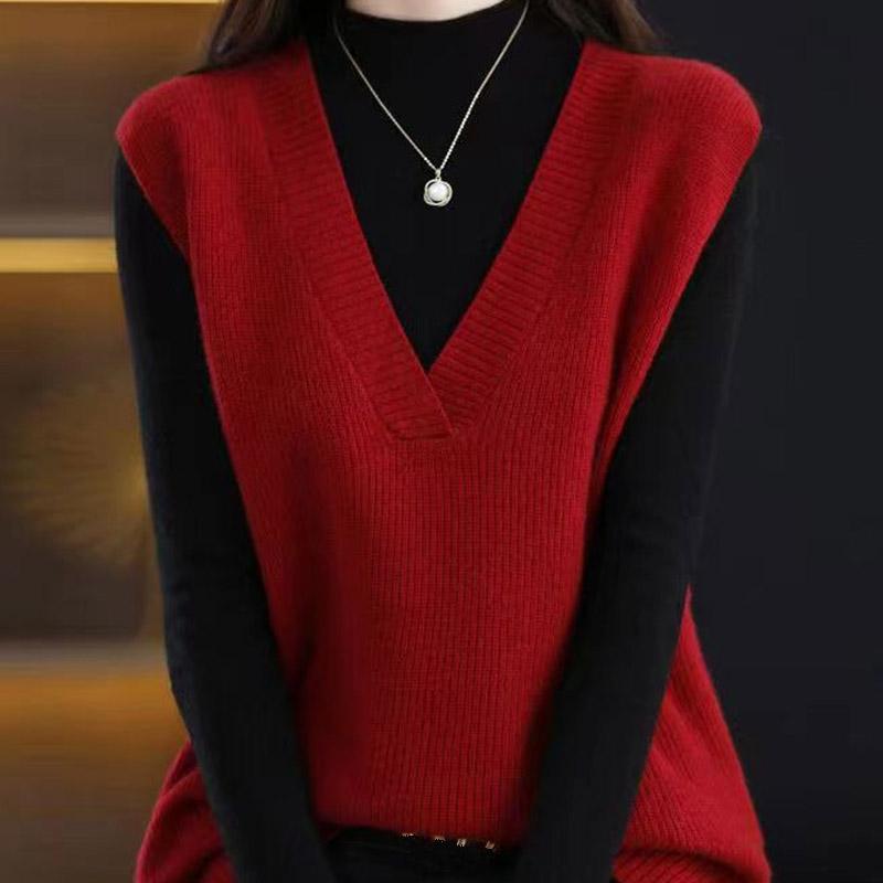 Women Vests Sweaters 2025 Sleeveless V-Neck Solid Knitted Vest Sweater Women Tops JJ116