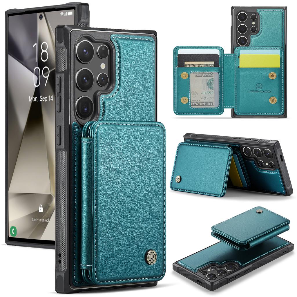 JEEHOOD J05 For Samsung Galaxy S24 Ultra Case Leather Mobile Cover with Detachable Magnetic Card Bag