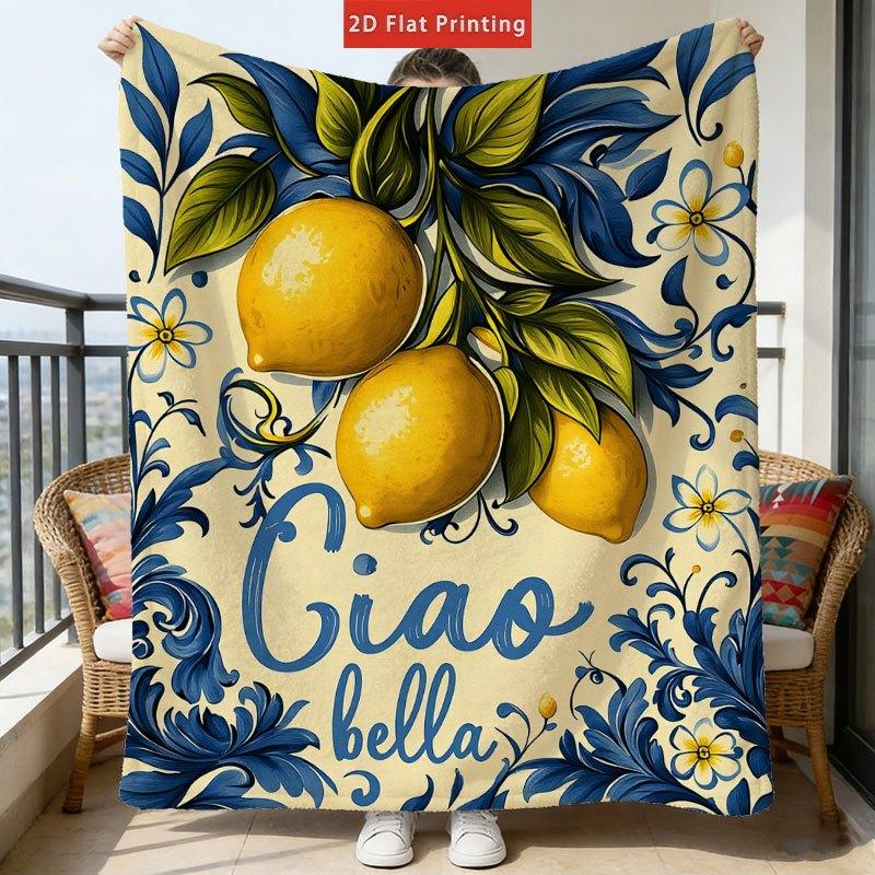 Amalfi Coast Lemon Throw Blanket Cute Blue Striped Cozy Bed Blankets Luxury Decor For Sofa Couch Bed Living Room Italy Style