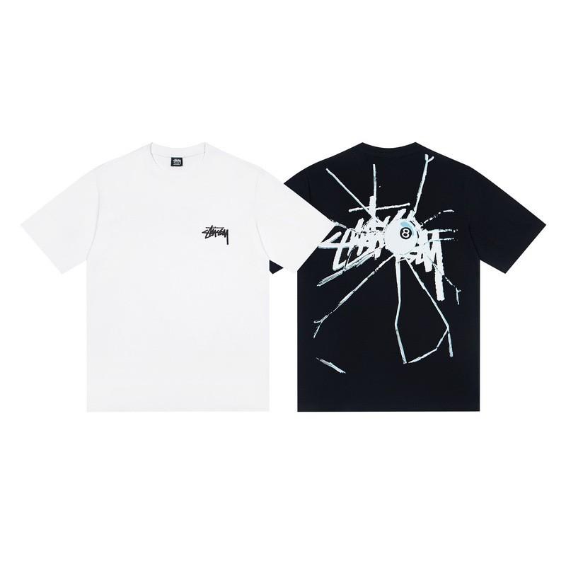Stussy Nera 8 Classica Filigrana Stampa Lettere 2025 Unisex Streetwear Vestibilità Larga Maglietta in Cotone