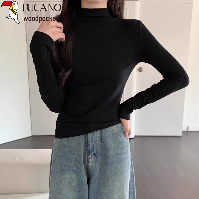 Woodpecker Women's Ribbed Mock Neck Slim Fit Cotton Long Sleeve Base Layer Top