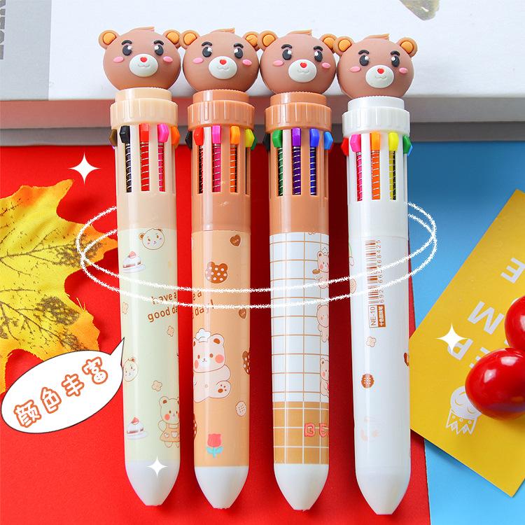 Creative Bear 10-Color Ballpoint Pen: Cute Student Stationery for Fresh, Colorful Journaling