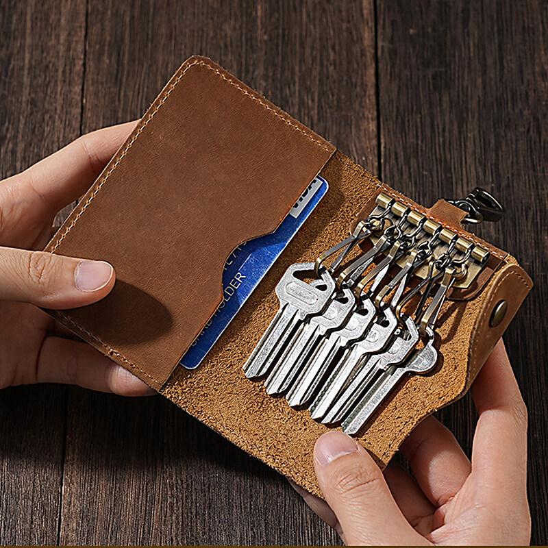 Skórzana torba na klucze Crazy Horse Męska Wielofunkcyjna Wisząca na Pasie Pokrowiec na Klucze i Karty