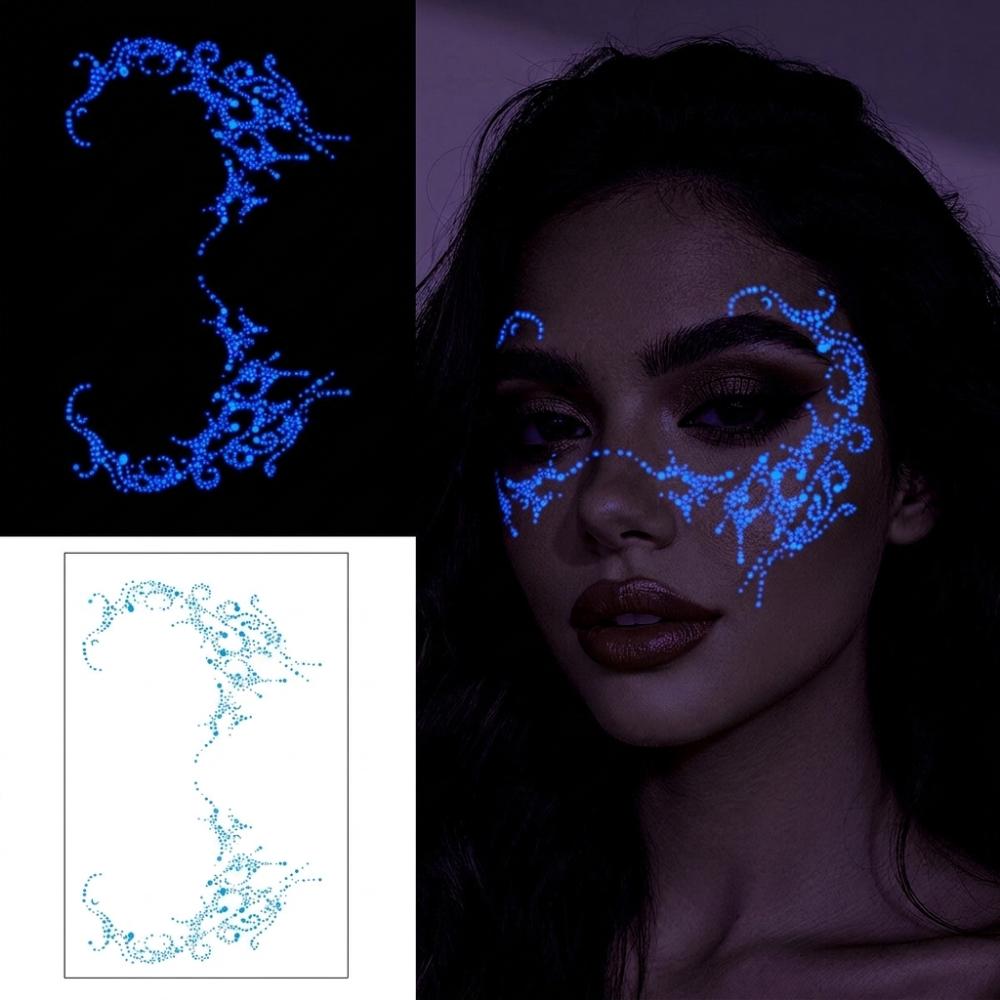 Waterproof Halloween Luminous Face Tattoo Stickers Party Cosplay Temporary Tattoos Men Women
