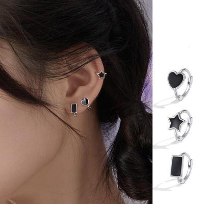 New Retro Fashion Geometric Earrings for Women: Heart, Drip Glaze, Square, Star Hoops & Clips.