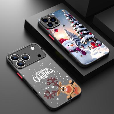 Etui na iPhone 17 Pro Max Świąteczny Jeleń Bałwan Hybrydowe Pokrowiec TPU+PC Na iPhone 13 15 14 12 11 17 Air Funda iPhone 16 Pro Max