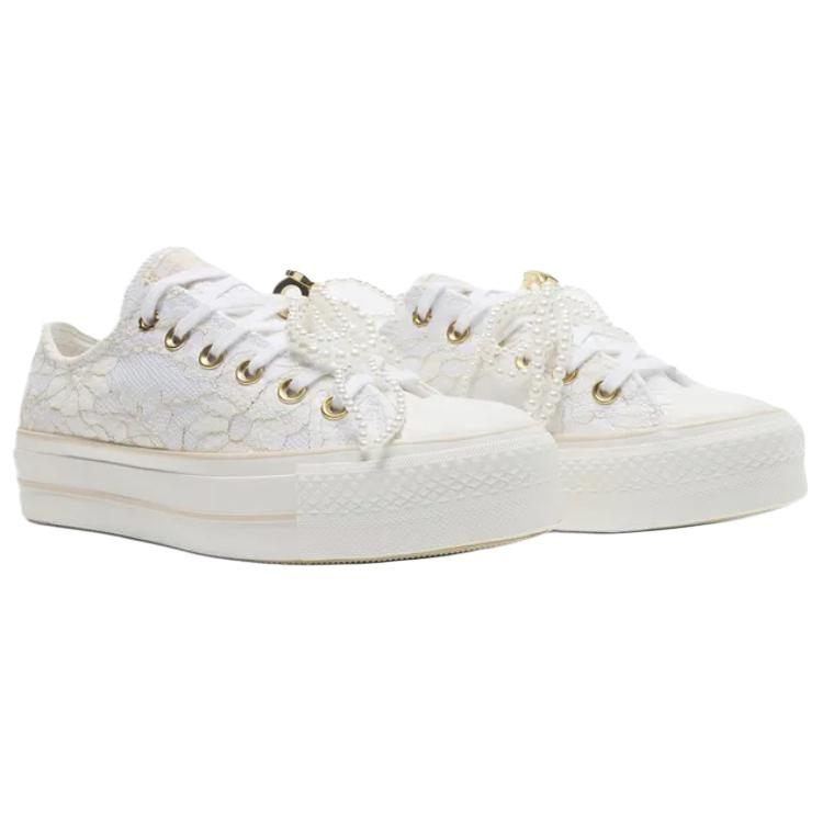 Converse Chuck Taylor All Star Lift Platform Low Pearls Women Sneakers White Light-Dune Vintage-White A15197C