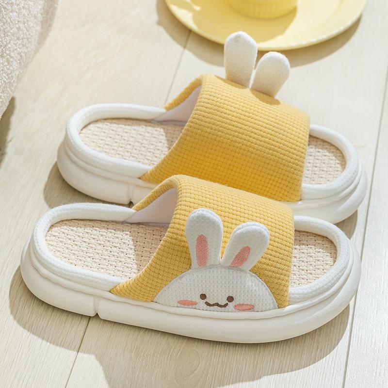 Thick-soled Linen Slippers Women's Outer Wear Four Seasons New Home Indoor Cute Girl Heart Cotton Slippers Spring and Autumn