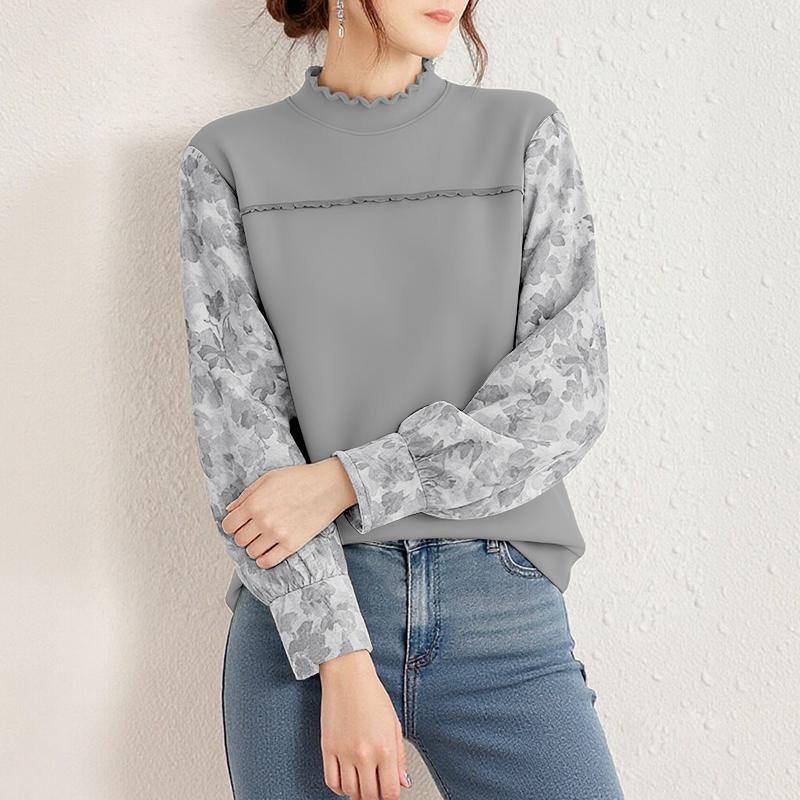 

ZANZEA Женская повседневная блузка с круглым вырезом, вставками, свободного кроя, с длинным рукавом 2XL серый