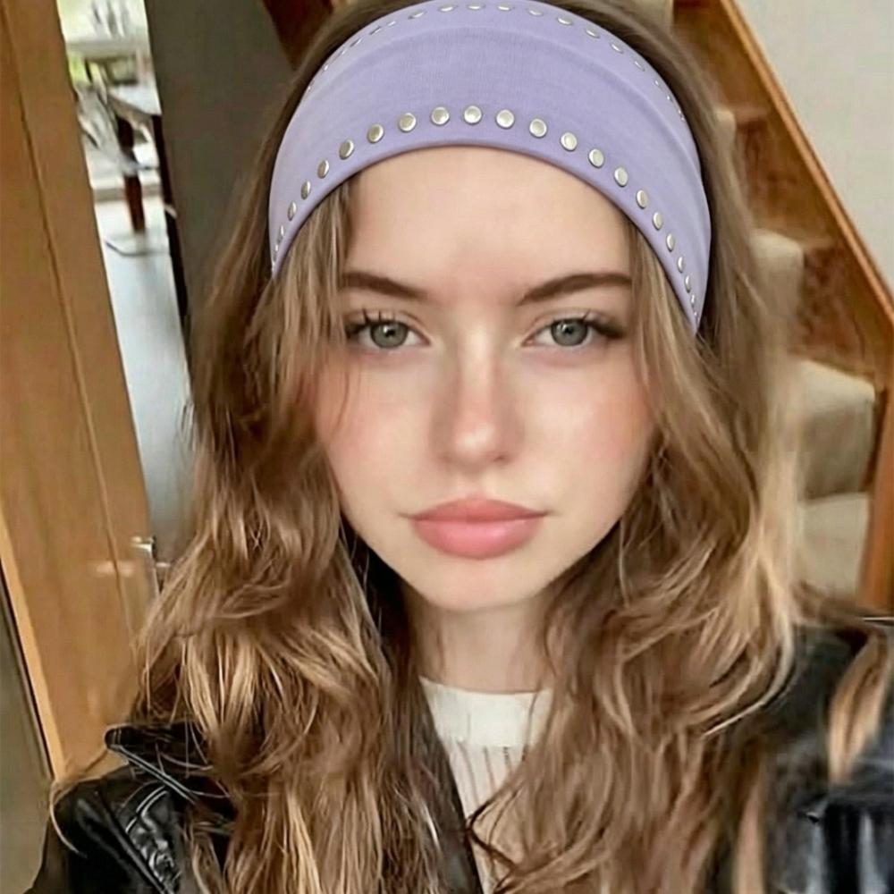 Double Row Sports Headband Wide Metal Stud Hair Wrap Trendy Elastic Hairband Running
