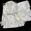 2026 Women's Ice Silk Floral Pajama Set: Long Sleeve Top, Long Pants, Lace Camisole with Bra Pads