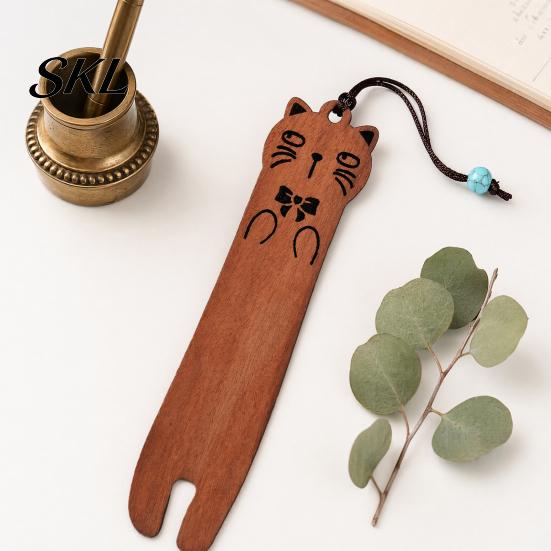 Cat Shaped Bookmark Wooden Cartoon Bookmarks for Book Lovers, Natural Wood Marker, Cute Literary Kitten Art Craft Bookmark, Vintage Gift Women