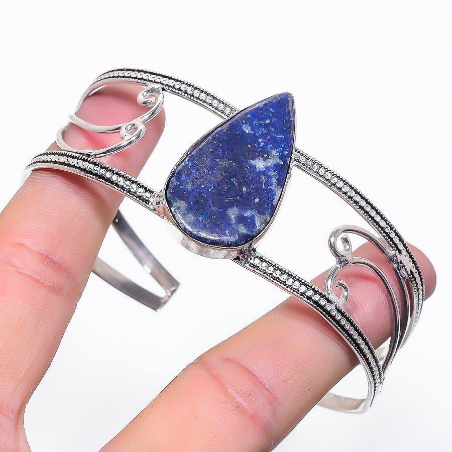 Natural Blue Labradorite Gemstone 925 Sterling Silver Cuff Bangle Adj g6g08