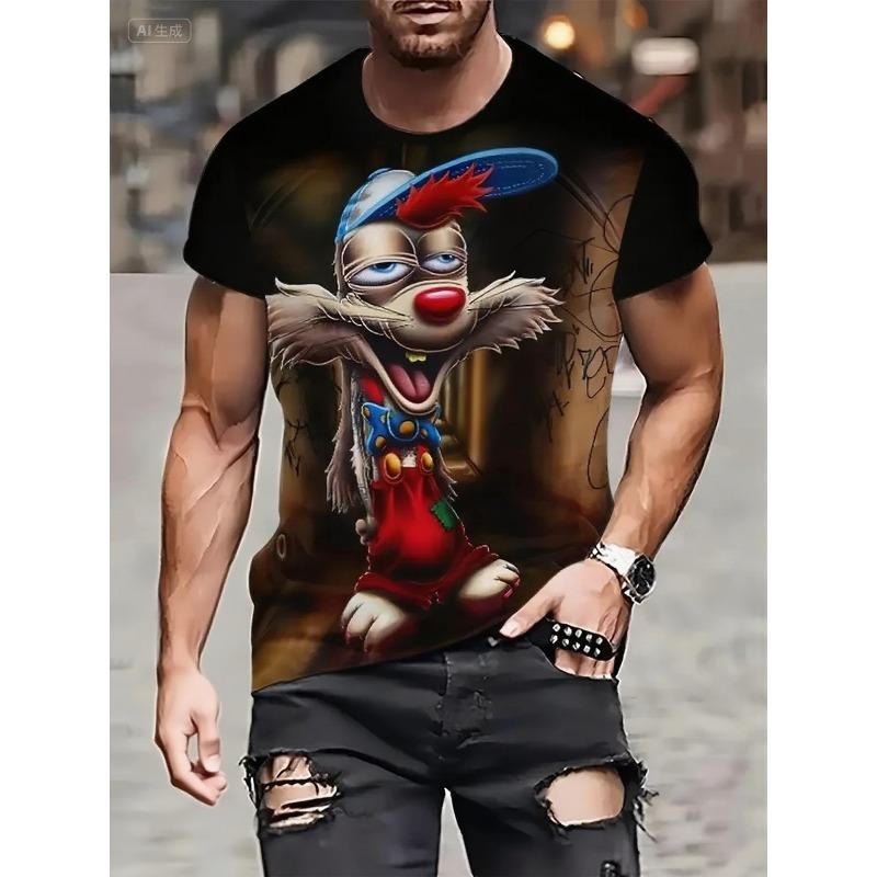 

Летняя футболка с круглым вырезом, 3D-принтом, мультяшным животным, модная, повседневная, с короткими рукавами, мужская XS