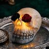 Halloween-Stimmungsbeleuchtung Gotische leuchtende Totenkopf-Rosenblüten-Figur, Tag der Toten Harz Festliche Statue, Gruselige Skelettkopf-Lampe für Schreibtisch Zuhause
