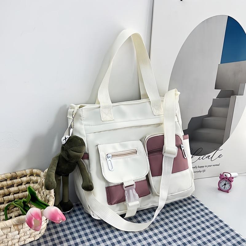 

Niche College Style Contrasting Color Tote Bag with Multiple Pockets for Storage, Versatile for Commuting, Work, and Daily Use