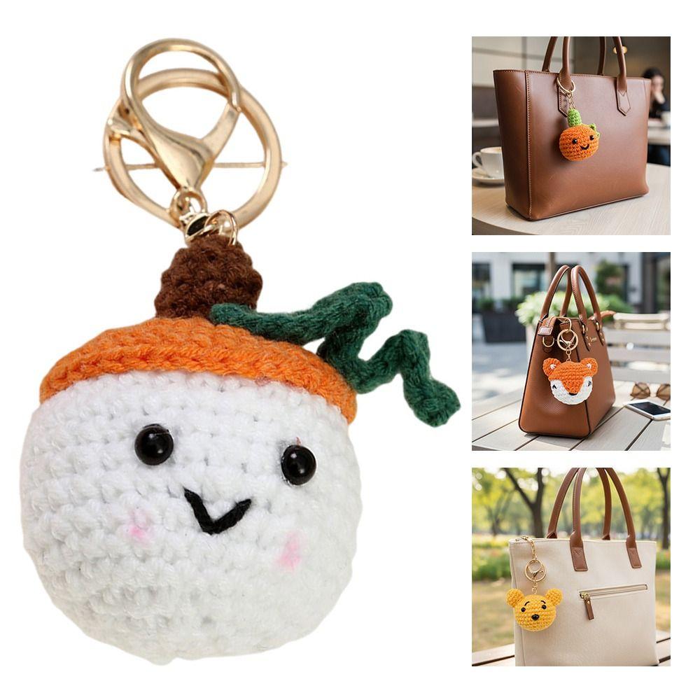 Cartoon Design Crochet Keychain Three-Dimensional Wool Crocheted Handmade Keychain Hand Woven Diy Animal Keychain Women Girls