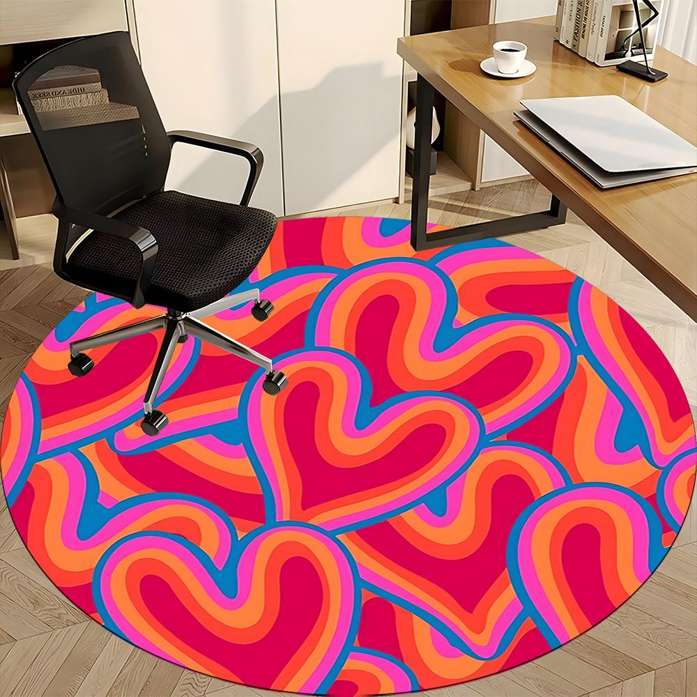 1pc Love Psychedelic Waves Office Round Area Rug, Indoor Mat Suitable For Office, Under Office Chairs Bedroom Living Room Home Decor, Room Deco