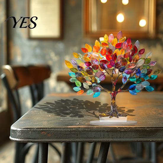 Transparent Acrylic Ornament Tree of Life Desktop Ornament, Colorful Tabletop Decoration, Creative Art Compact Desk Decor Statue for Home Table