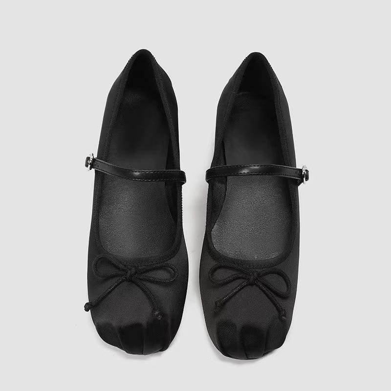 Sheepskin Bow Ballet Shoes Gentle One-Pedal Flats Silver Mary Jane Shoes